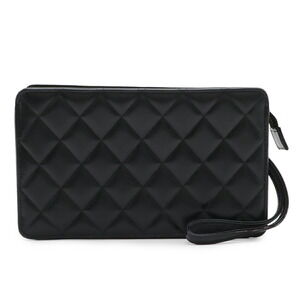 CHANEL Black Leather Logo Clutch Bag